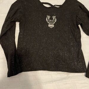 Harley Davidson Black glitter Sparkle Long-Sleeve Women's Top with Crest Detail